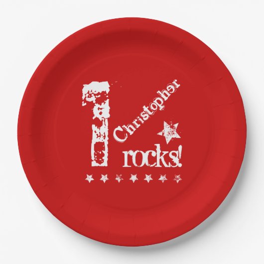 第1ベビー誕生日対角線デザイングランジ星Z01 ペーパープレート (正面)