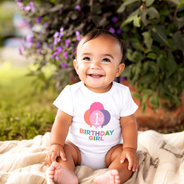 第1モダン誕生日ベビーガールピンクバルーン ベビーボディスーツ