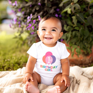 第1モダン誕生日ベビーガールピンクバルーン ベビーボディスーツ