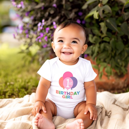 第1モダン誕生日ベビーガールピンクバルーン ベビーボディスーツ