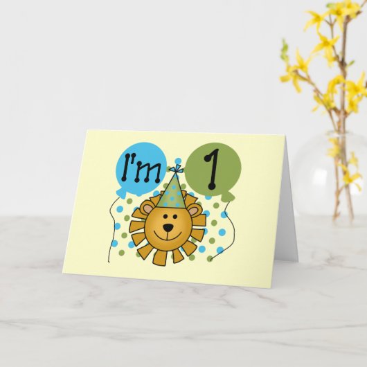 第1ライオンの誕生日のTシャツおよびギフト カード (黄色い花)