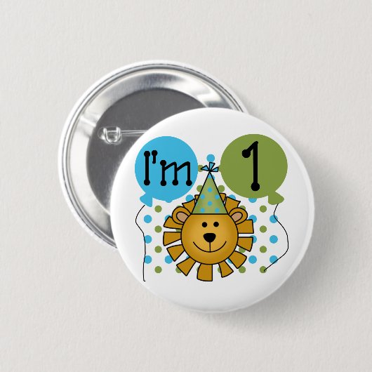 第1ライオンの誕生日のTシャツおよびギフト 缶バッジ (正面&裏面)