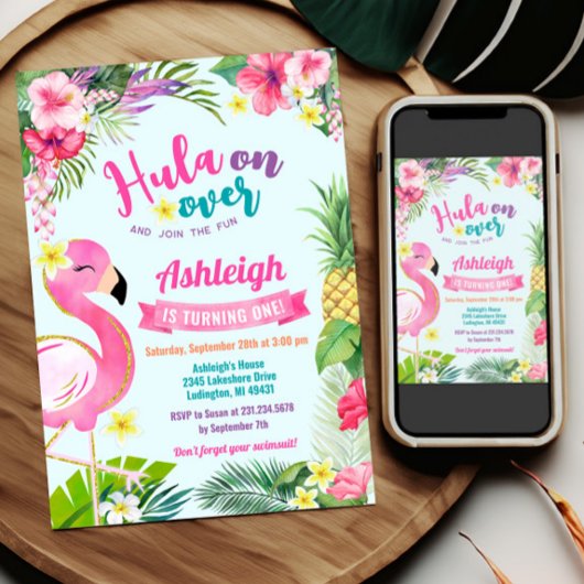 第1ルアウ（ハワイ式宴会）誕生日熱帯夏招待状 招待状
