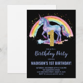 第1レインボーユニコーン誕生日招待状 招待状 (正面/裏面)