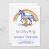 第1レインボーユニコーン誕生日招待状 招待状 (正面/裏面)