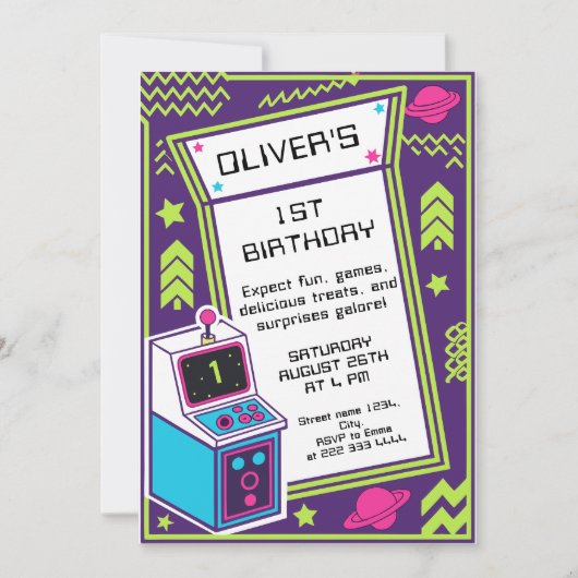 第1レトロアーケード誕生祝い招待状 招待状 (正面)