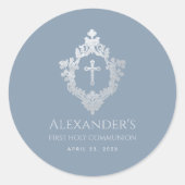 第1共産塵の青い銀フェイクのクレストボーイ ラウンドシール (正面)