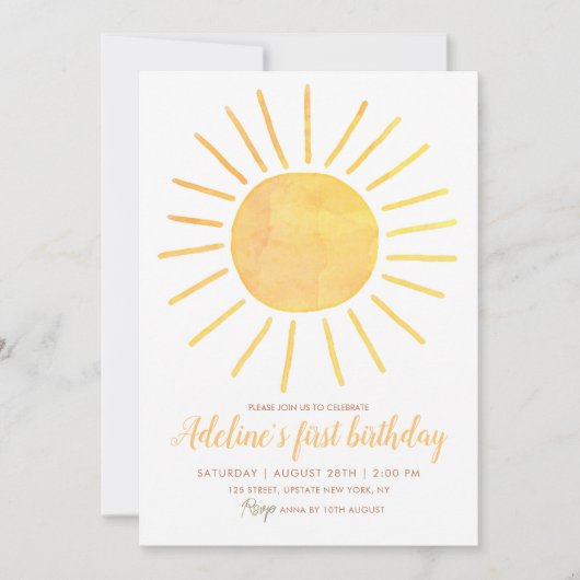 第1回のまわりに日第1回誕生日かわいい 招待状 (正面)