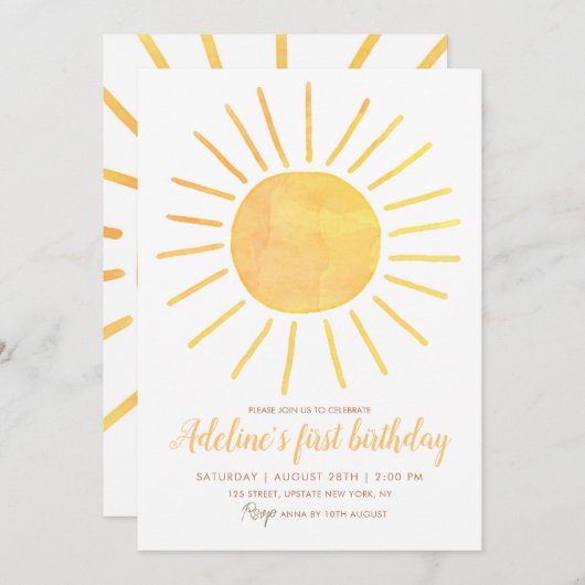 第1回のまわりに日第1回誕生日かわいい 招待状 (正面/裏面)