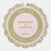 第1回のクリスマス一緒に金ゴールドリースバラ- オーナメントカード (正面)