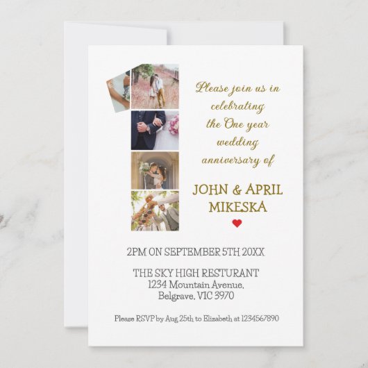 第1回カスタムの写真結婚の記念日 招待状 (正面)