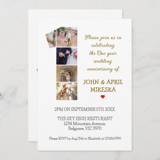 第1回カスタムの写真結婚の記念日 招待状 (正面/裏面)
