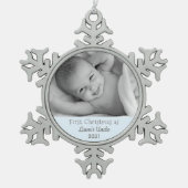 第1回クリスマスおじさん甥パーソナライズされたの写真 スノーフレークピューターオーナメント (正面)