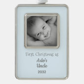 第1回クリスマスおじさん甥パーソナライズされた名写真 シルバープレートフレームオーナメント (正面)