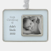 第1回クリスマスおじさん甥パーソナライズされた名写真 シルバープレートフレームオーナメント (正面)