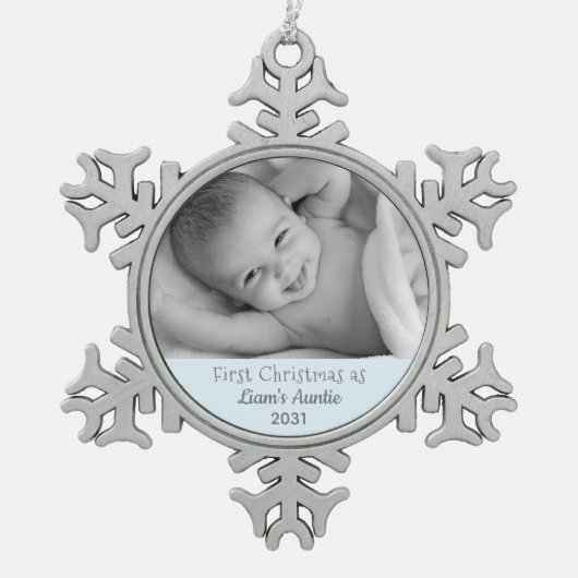 第1回クリスマスおばあさん写真 スノーフレークピューターオーナメント (正面)