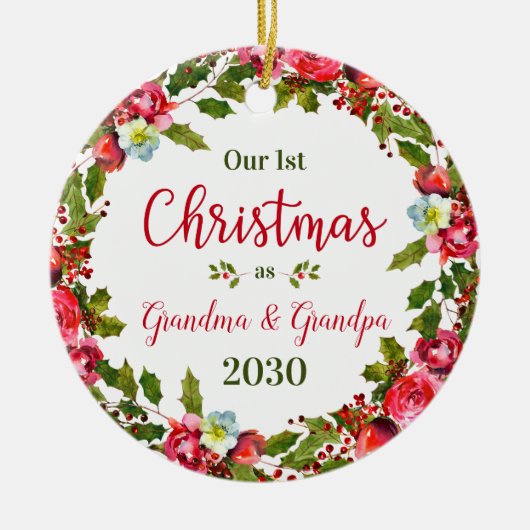 第1回クリスマスおばあちゃんのグランドパ写真 セラミックオーナメント (正面)