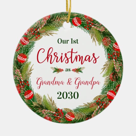 第1回クリスマスおばあちゃんのグランドパ写真 セラミックオーナメント (正面)