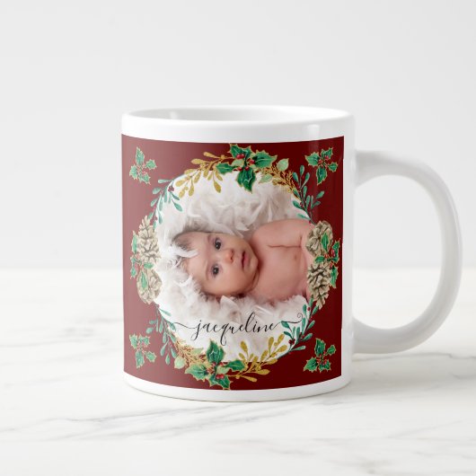 第1回クリスマスおばあちゃんの写真ホリーパインコーン ジャンボコーヒーマグカップ (右)