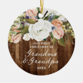 第1回クリスマスおばあちゃんパーソナライズされたおじいちゃん素朴 セラミックオーナメント (正面)