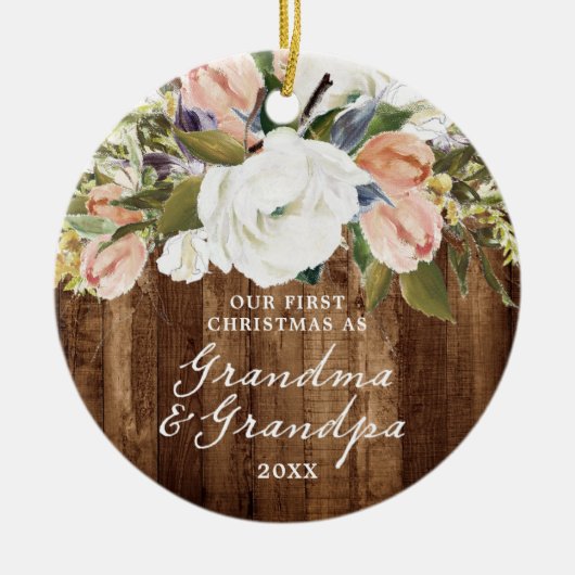 第1回クリスマスおばあちゃんパーソナライズされたおじいちゃん素朴 セラミックオーナメント (正面)