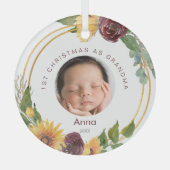 第1回クリスマスおばあちゃんベビーフォトサンフラワー ガラスオーナメント (正面)