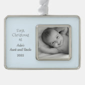第1回クリスマスおばさん甥の名写真 シルバープレートフレームオーナメント (正面)