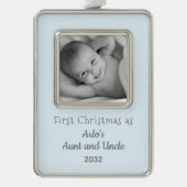 第1回クリスマスおばさん甥の名写真 シルバープレートフレームオーナメント (正面)