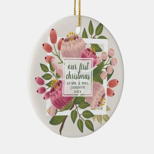 第1回クリスマスのボホさんパーソナライズされた花模様 セラミックオーナメント (右)