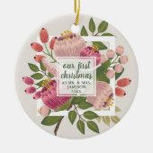 第1回クリスマスのボホさんパーソナライズされた花模様 セラミックオーナメント (正面)