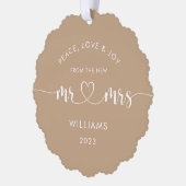 第1回クリスマスのミスターとミセスの写真エレガント オーナメントカード (左)