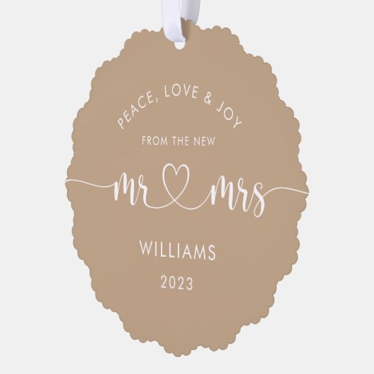 第1回クリスマスのミスターとミセスの写真エレガント オーナメントカード (左)