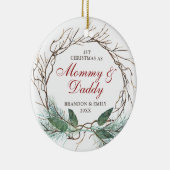 第1回クリスマスをモミパパとしてパーソナライズされたリース セラミックオーナメント (右)