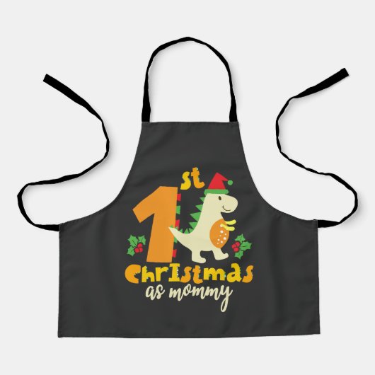 第1回クリスマスをモミークリスマスとして可愛い恐竜 エプロン (正面)