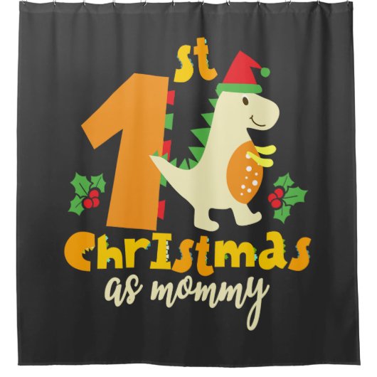 第1回クリスマスをモミークリスマスとして可愛い恐竜 シャワーカーテン (正面)