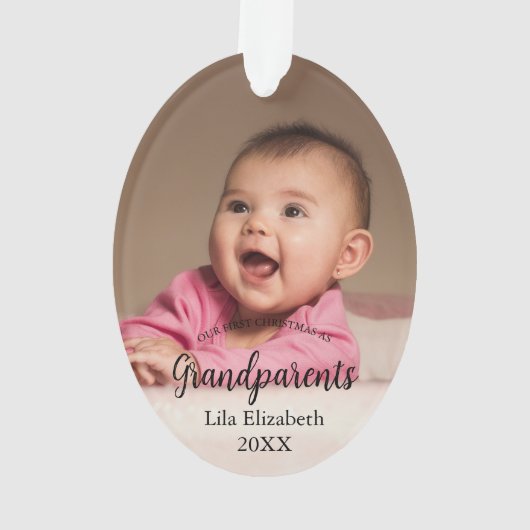 第1回クリスマスを祖父母としてベビー写真 オーナメント (裏面)