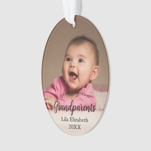 第1回クリスマスを祖父母としてベビー写真 オーナメント (正面)