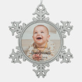 第1回クリスマスを祖父母としてベビー写真 スノーフレークピューターオーナメント (正面)