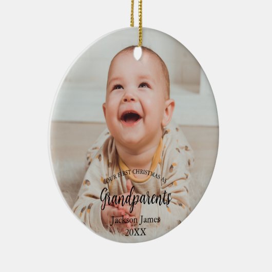 第1回クリスマスを祖父母としてベビー写真 セラミックオーナメント (右)