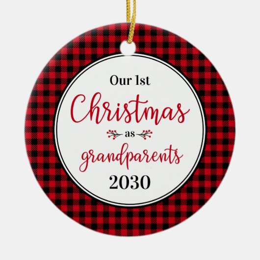 第1回クリスマスを祖父母として写真 セラミックオーナメント (正面)
