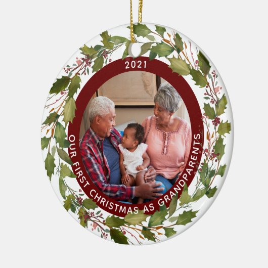 第1回クリスマスを祖父母として2 – フォトリース セラミックオーナメント (左)