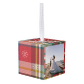 第1回クリスマスウェディングデーの写真プレイド キューブオーナメント (裏面アングル)