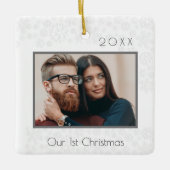 第1回クリスマスカップルの写真 セラミックオーナメント (正面)