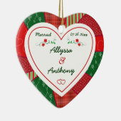 第1回クリスマスカップル結婚したキルトパターンギフト セラミックオーナメント (右)