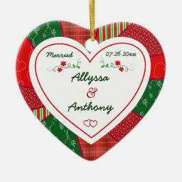第1回クリスマスカップル結婚したキルトパターンギフト セラミックオーナメント