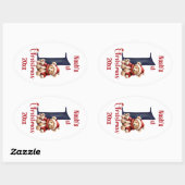 第1回クリスマスキュートなテディベア男の赤ちゃん 楕円形シール (シート)