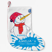 第1回クリスマスキュート雪だるまスノーフレークスケッチ スモールクリスマスストッキング (正面)