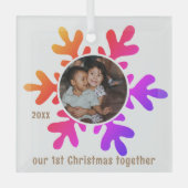 第1回クリスマススノーフレークカラフルキッズフォト ガラスオーナメント (正面)