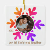 第1回クリスマススノーフレークカラフルキッズフォト セラミックオーナメント (正面)