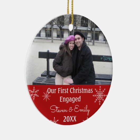 第1回クリスマススノーフレーク婚約したフォトオーナメント セラミックオーナメント (右)